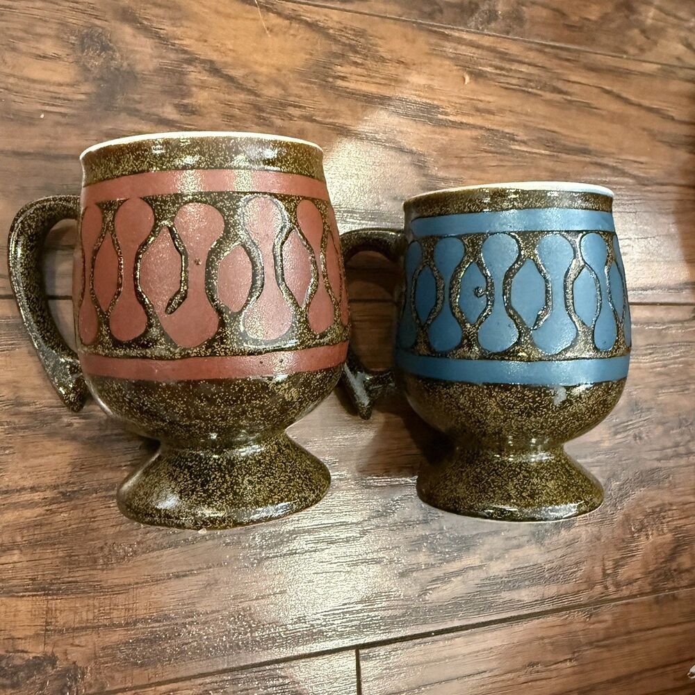 Vintage Footed Coffee Mugs, Made in Japan, Set of 2, Mid Century Modern, F4
